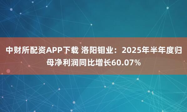 中财所配资APP下载 洛阳钼业：2025年半年度归母净利润同比增长60.07%