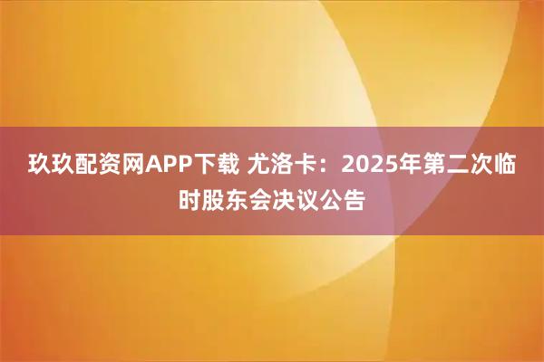 玖玖配资网APP下载 尤洛卡：2025年第二次临时股东会决议公告